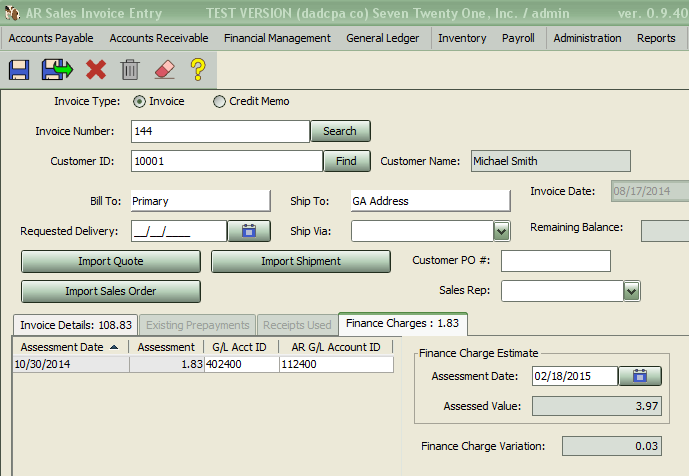 Finance Charge Assessment